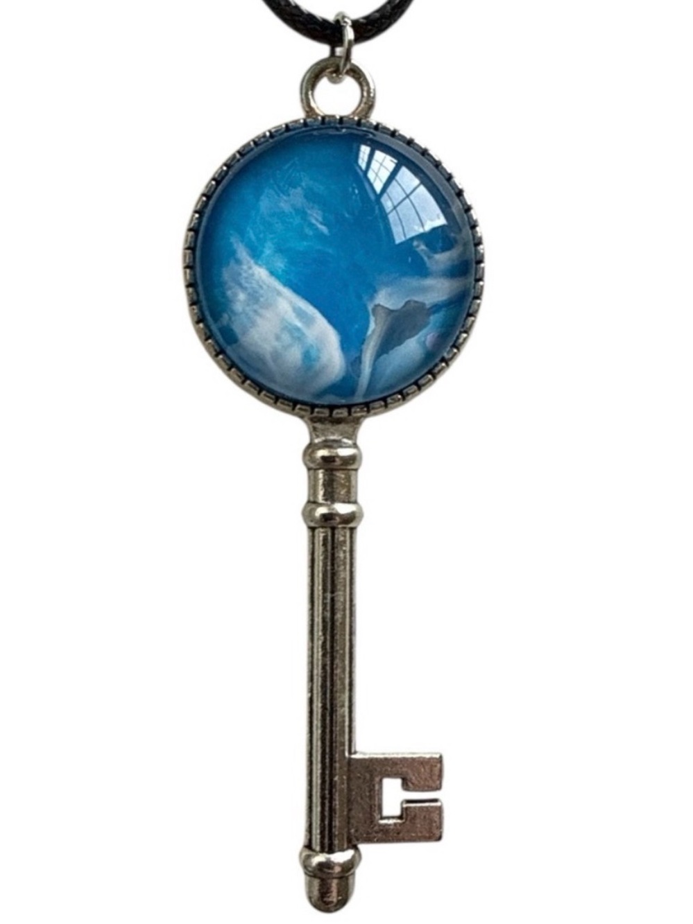 Hand Crafted Necklace Blue and White Fluid Art Key Pendant by Svetlana Yeung